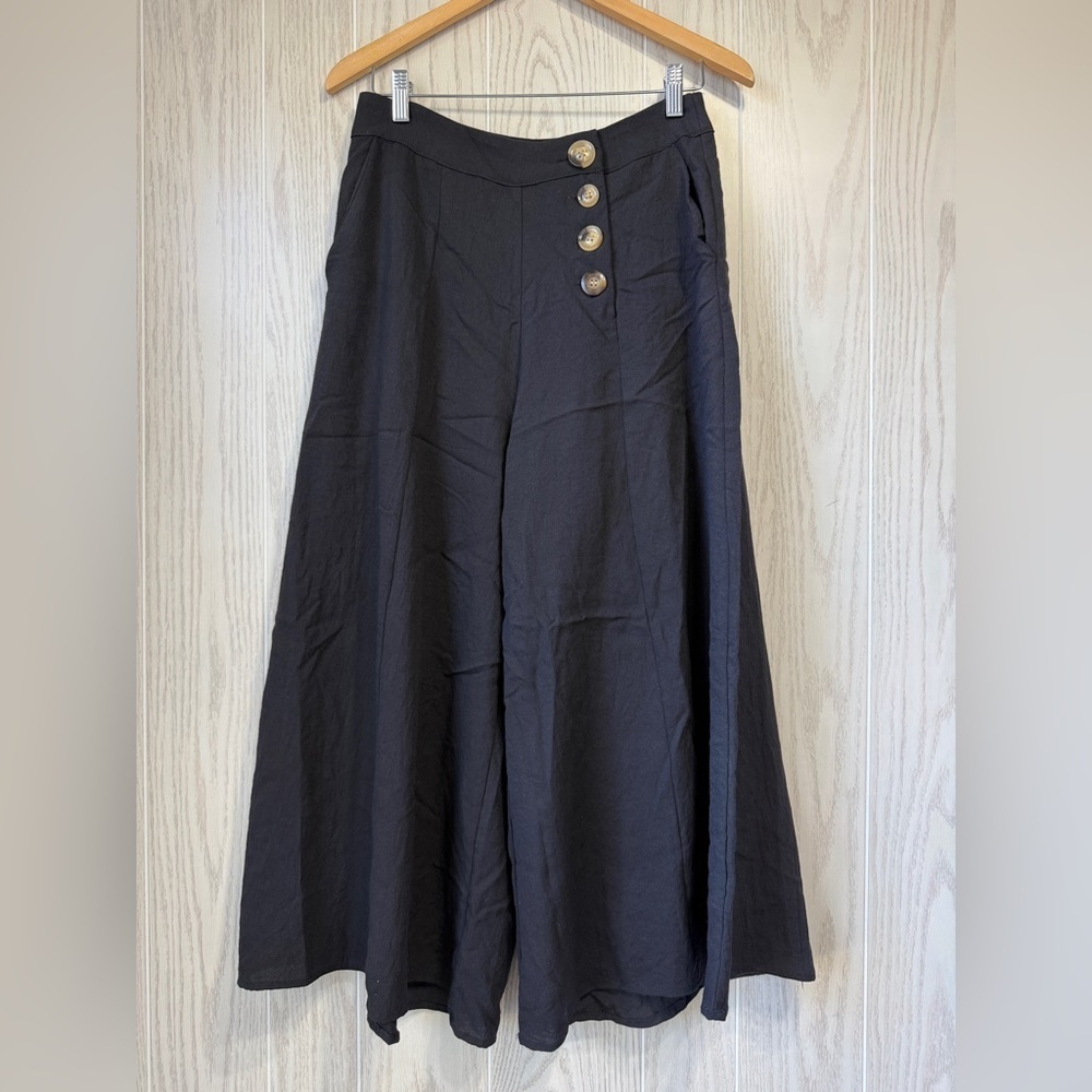 Wishlist Apparel Black Wide-Leg Button Detail Pants Size Small LNC